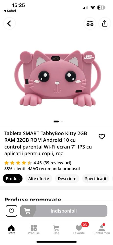 Vând tabletă TabbyBoo Kitty roz,  este ca nou
