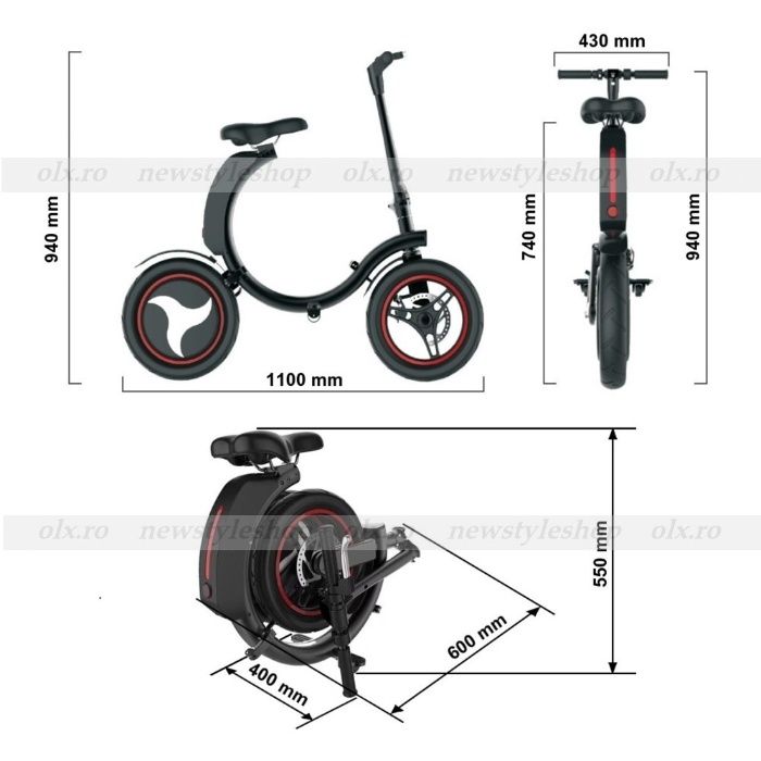 Scooter electric pliabil cu baterie suplimentară și piese de schimb