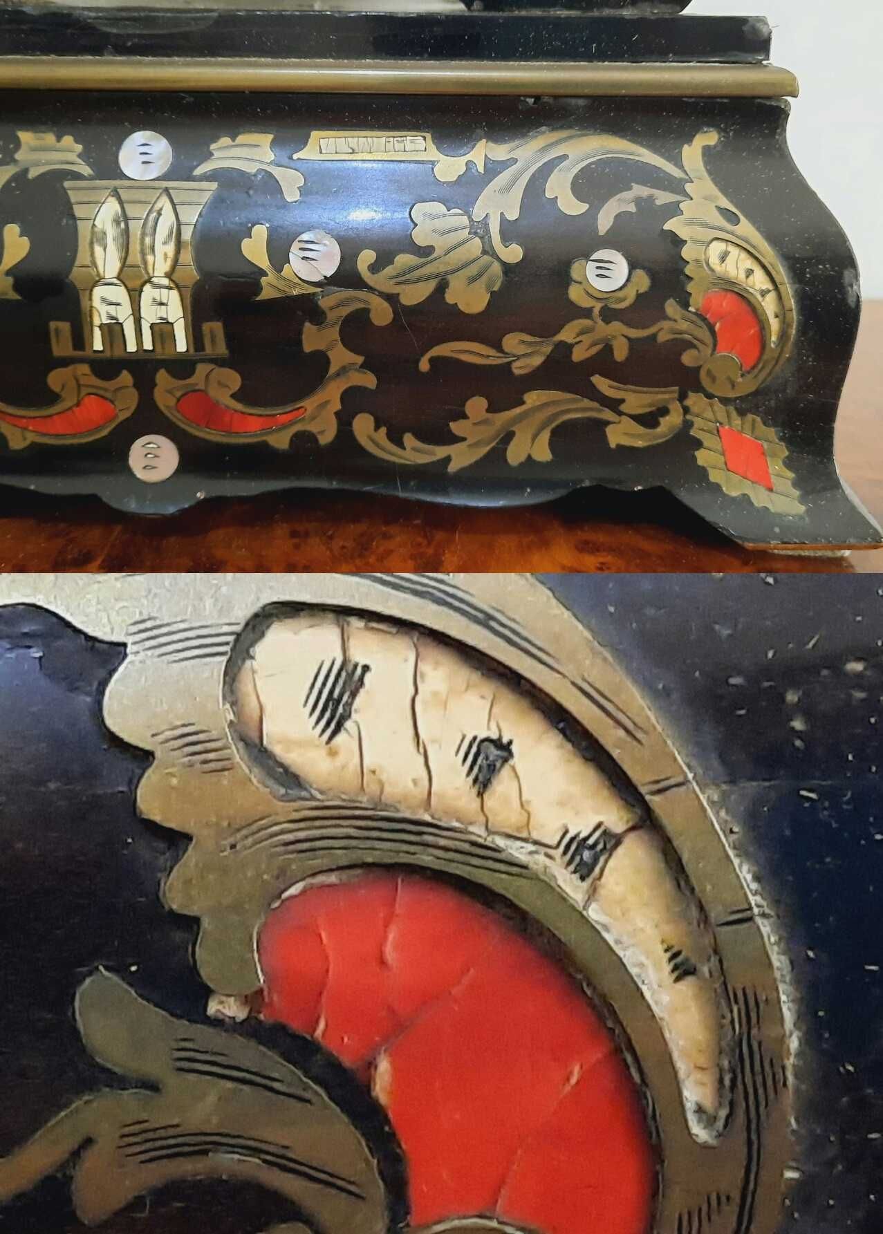 Ceas de semineu antic, Luis XVI cu marqueterie, 50x27.5x13.5cm