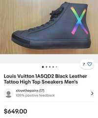 Papuci Louis Vuitton SNEAKERS MEN'S BLACK LEATHER (44)