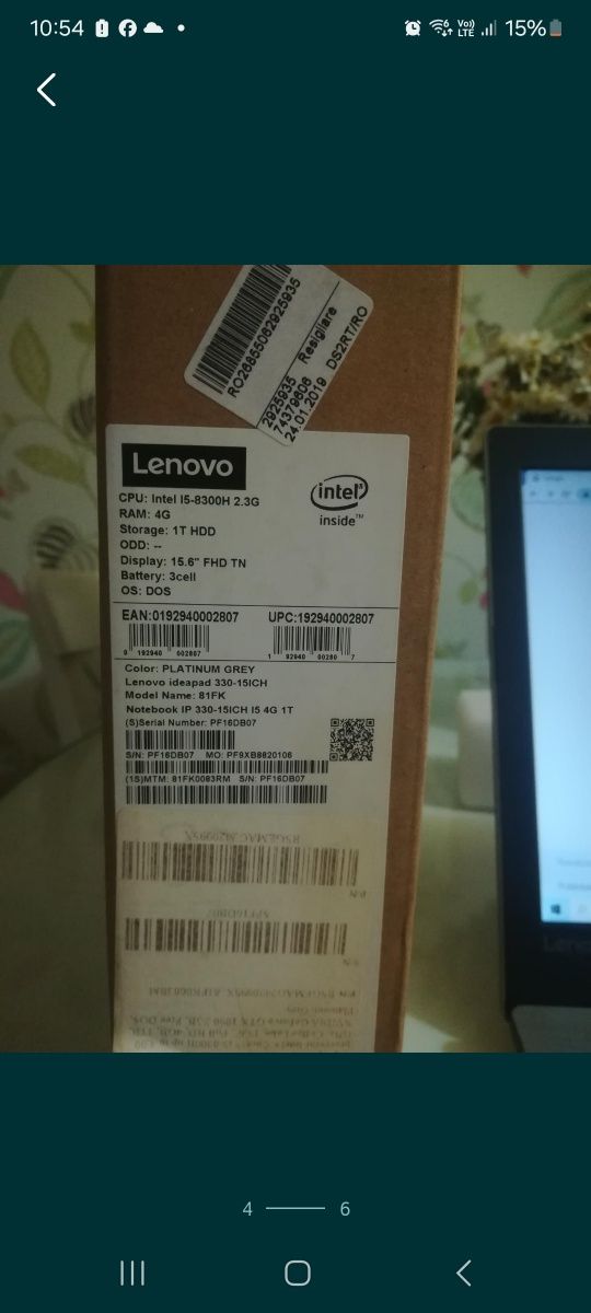 Laptop Lenovo i5 8300h. 15.6", 1 tb ssd