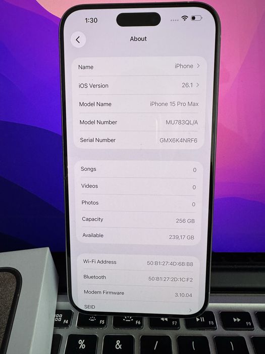 iPhone 15 Pro Max 256GB White - 89% Battery