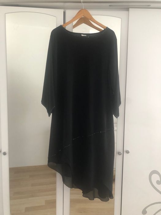 Rochie de seara asimetrica neagră cu aplicații mărgele-mărimea 52