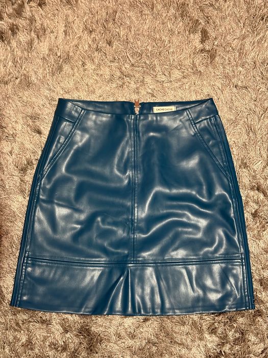 Синьо-зелена кожена пола cache cache