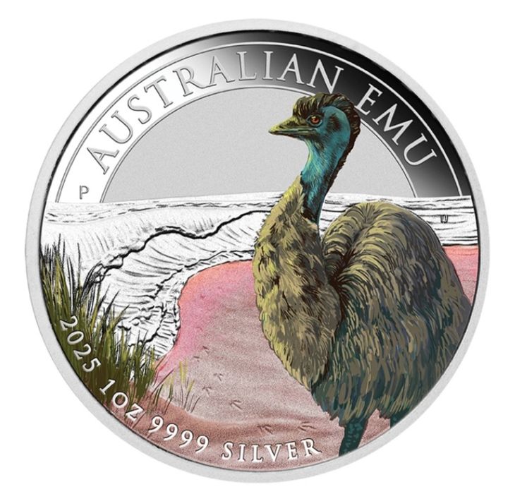 Сребърна монета, 1 oz,Australian Emu, цветна, 2025