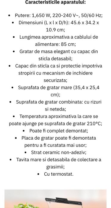 Grătar electric Unold Edel 1650 W , negru  art .no.660299