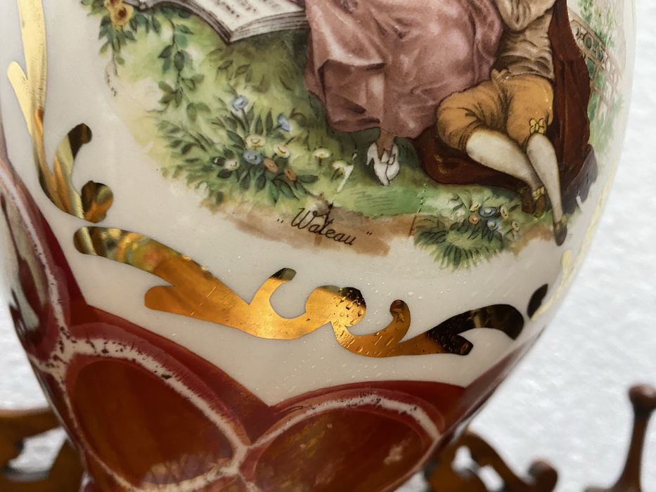 Порцеланова кана HB Belgium с Watteau сцена 1950–1960 г.