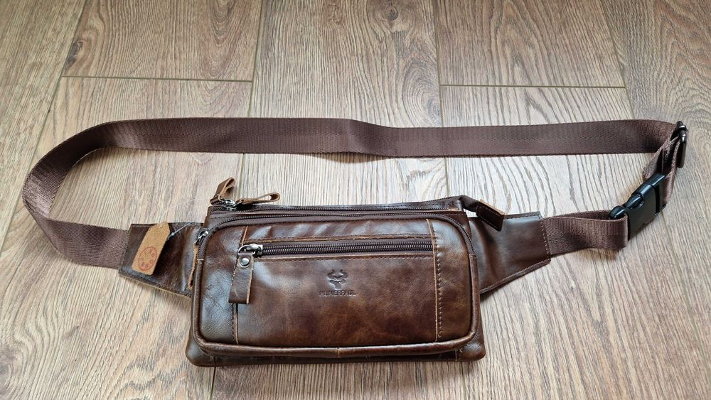 Мъжка чанта през рамо от естествена кожа. Бъбрек