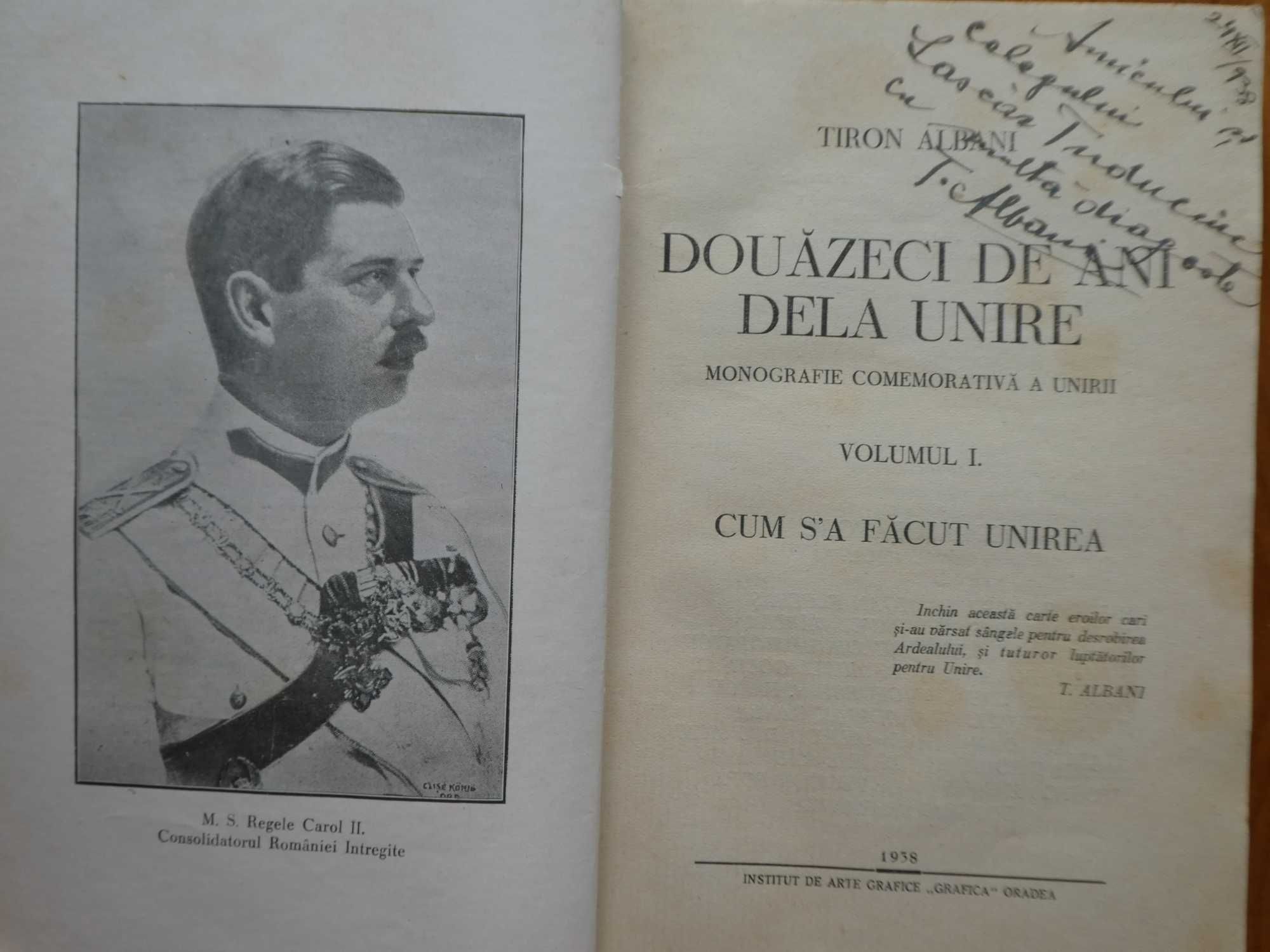 Albani , Douazeci de ani de la Unire , 1939 , ed. 1 cu autograf