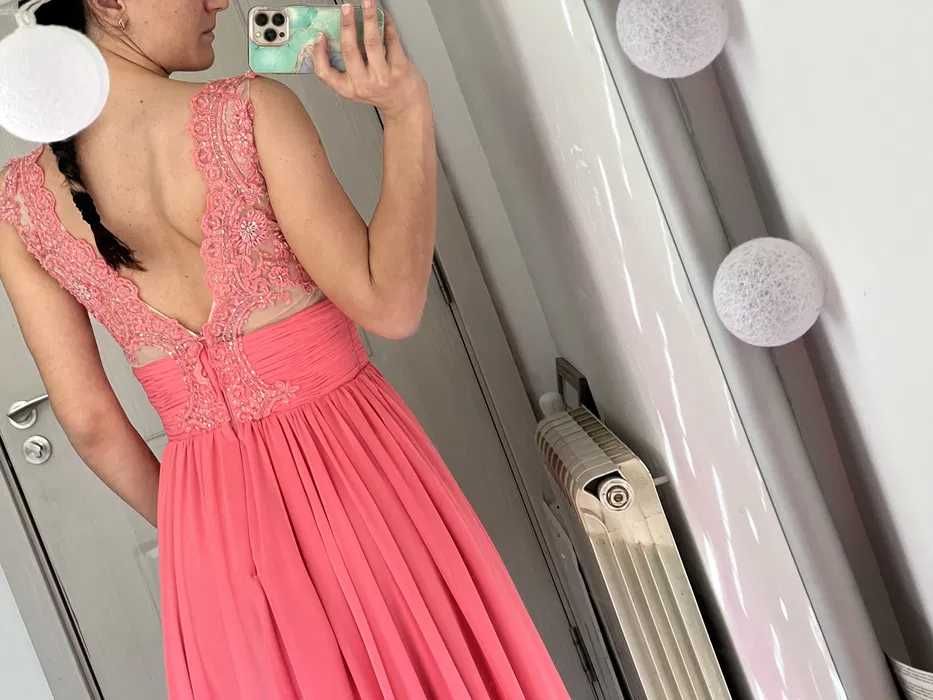Дамска дълга розова рокля