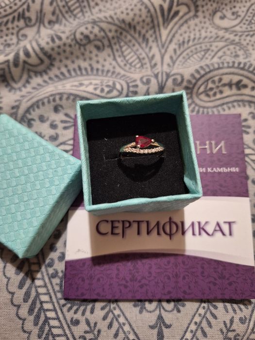 Сребърен пръстен с натурален Рубин размер 46
