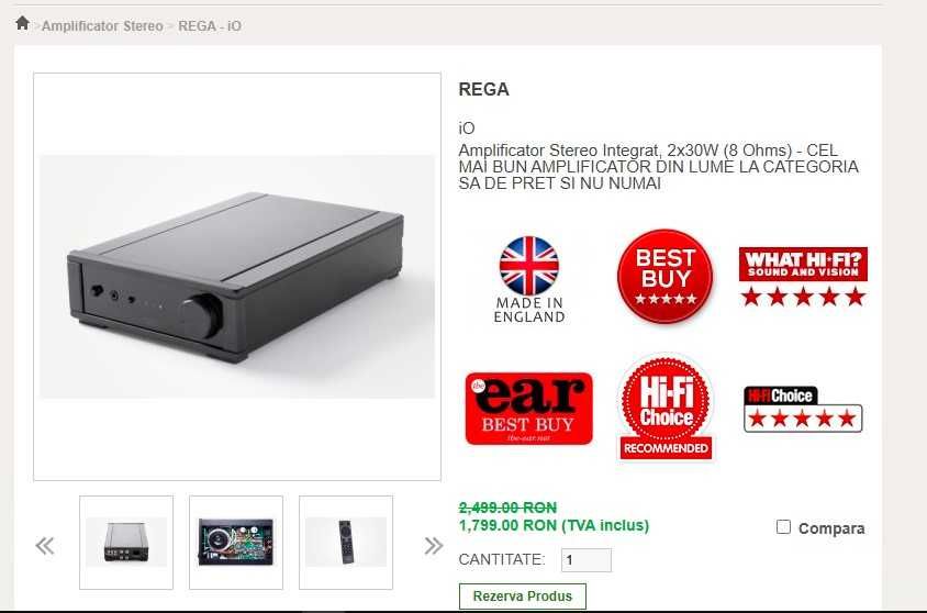 Sistem Hi-Fi amplificator Rega iO și boxe Kyte, ca și nou