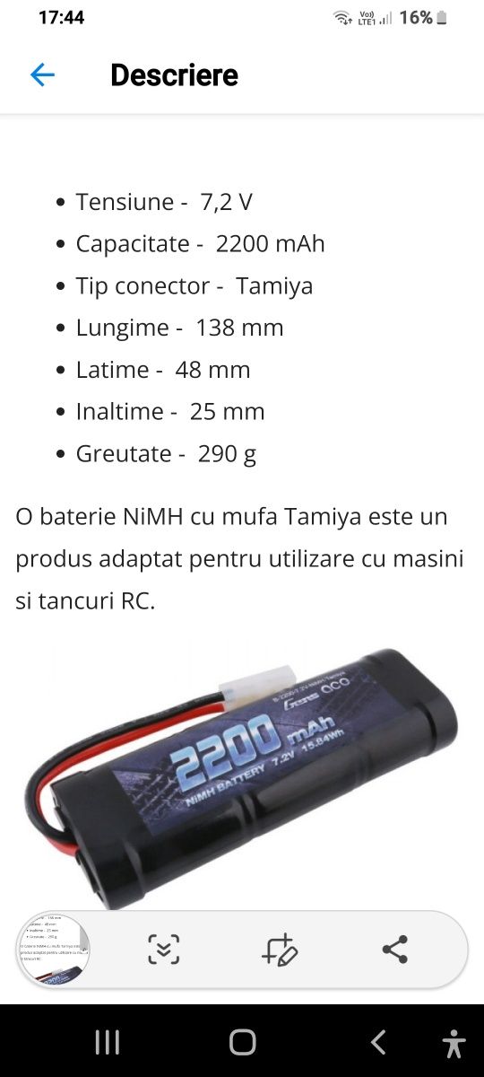 Acumulator Masinute RC 2200 mAh 7.2v