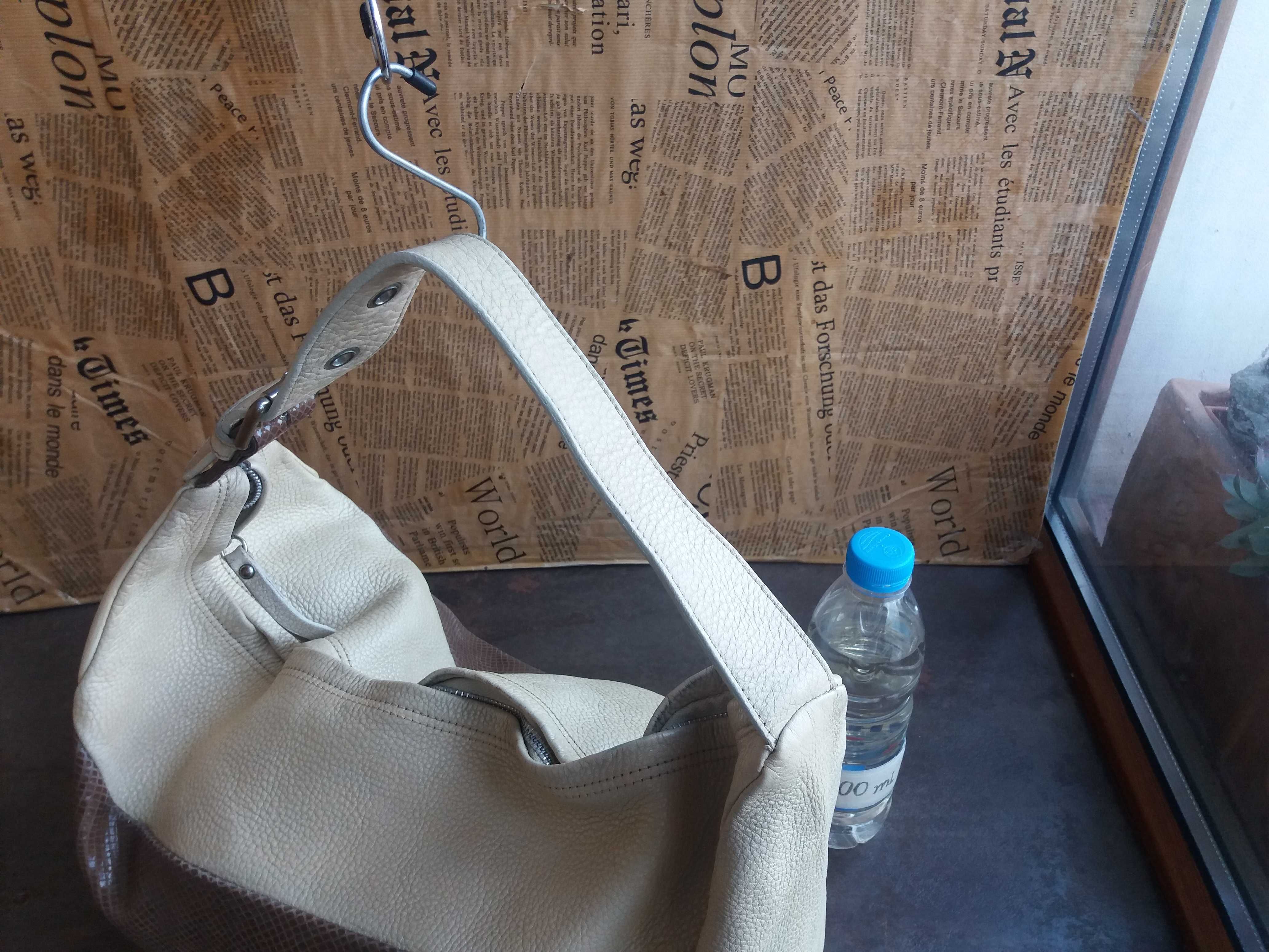 Marzia-бежово/кафява чанта,торба-естествена кожа