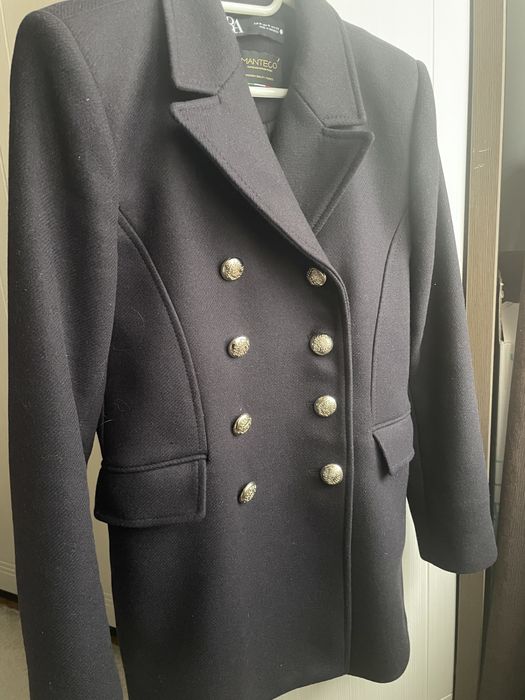 Palton lana Zara Manteco bleumarin
