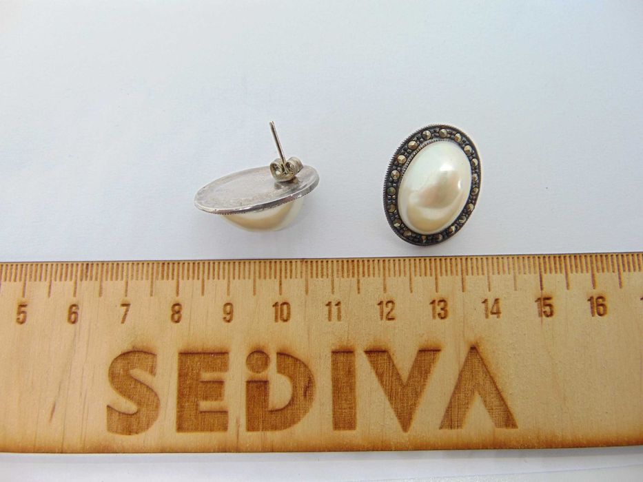 Cercei din argint cu sidef si marcasite