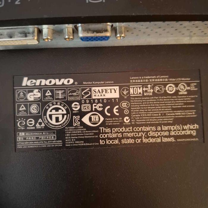 Monitor Lenovo ThinkVision L1951p – 19” – VGA & DVI