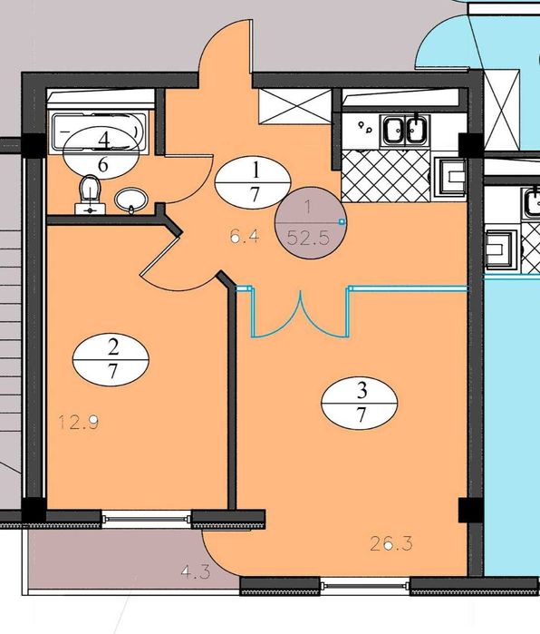 новостройка коробка Триумф м. Чкалова 52,5 м² ID: #3488