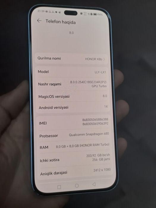 Honor X8B 8/256 srochni sotiladi