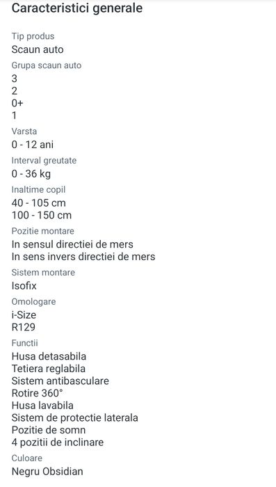 Scaun auto Tweety Plus iSize Buf Boof isofix Rotativ 360