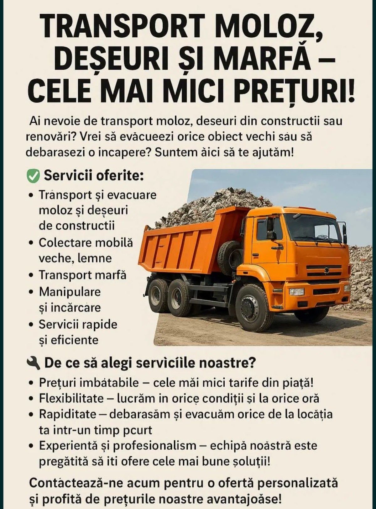 Transport deseuri. Moloz, agregate