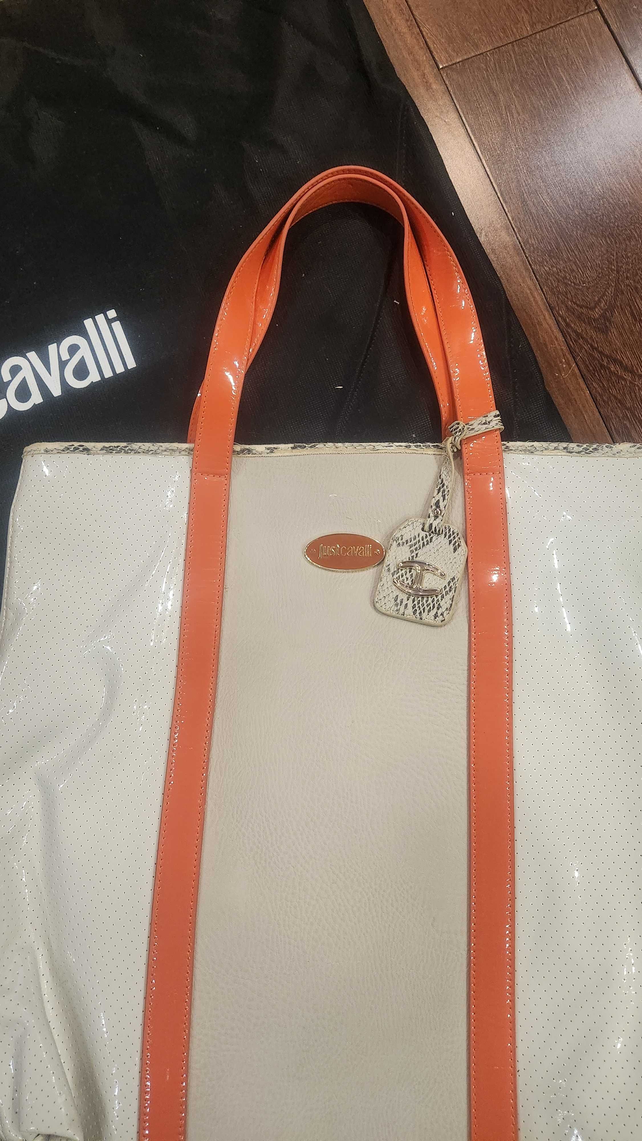 Just Cavalli, бяло и оранжево, Голяма лятна чанта