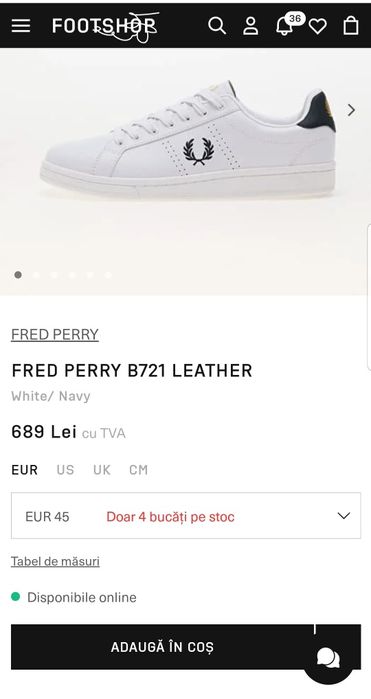 Pantofi sport casual trendy FRED PERRY, model Nou piele naturală Nr 46