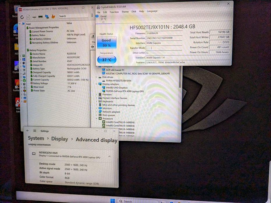 Asus Rog Strix g18, 14900hx, 4090, 32gb, 2tb