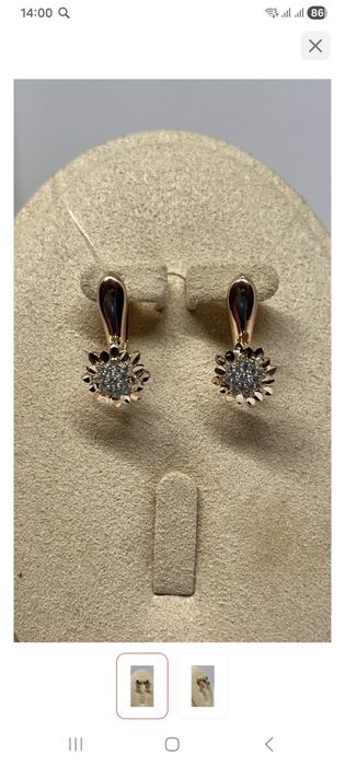 Продам золотые серьги с фианитами женские фирмы Diamond