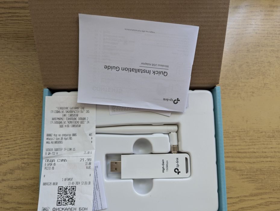 Wi-Fi адаптер TP-Link TL-WN722N v4.0 – като нов