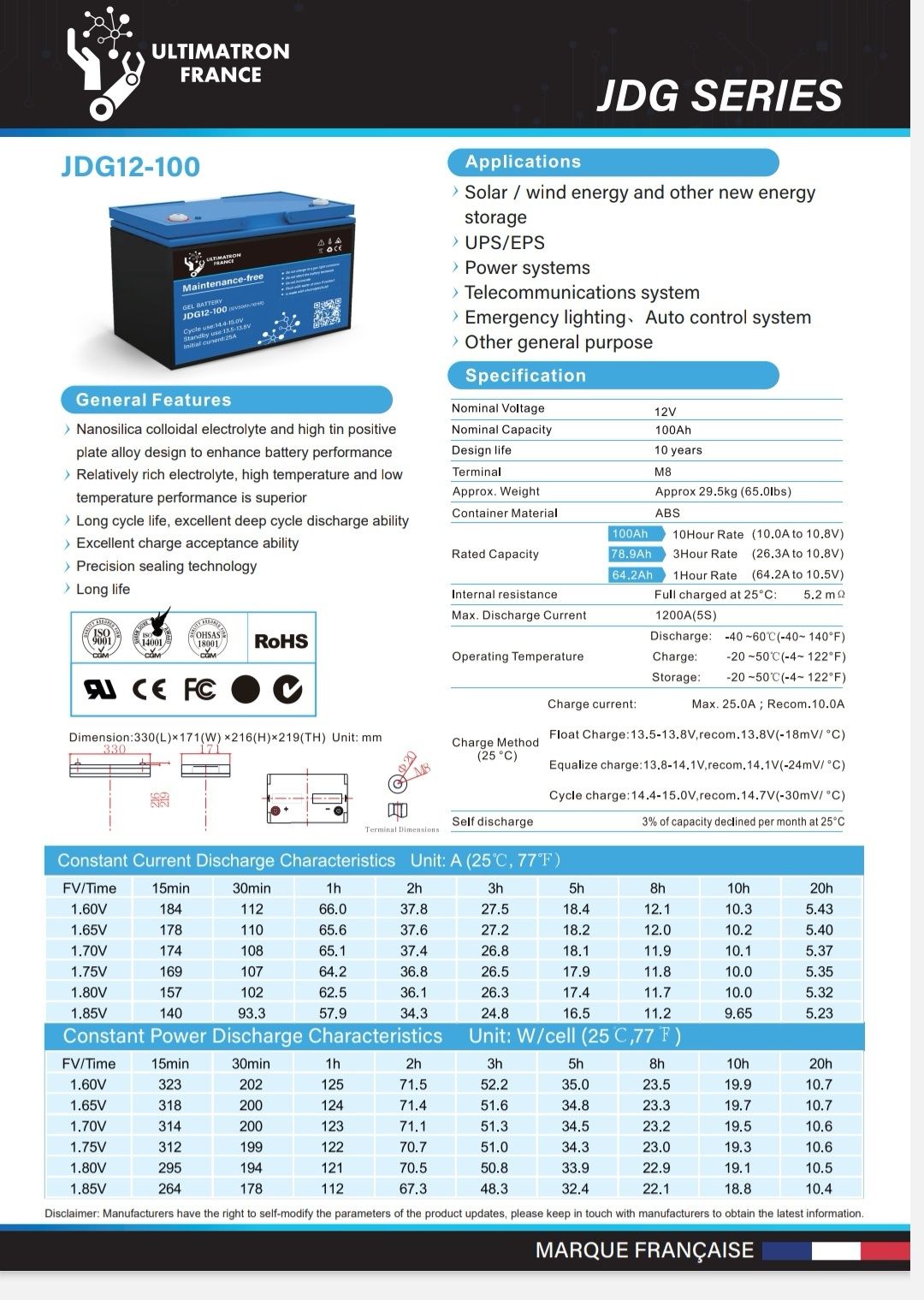 URGENT,4  baterii gel ULTIMATRON 12V, ca Noi200AH Made în France