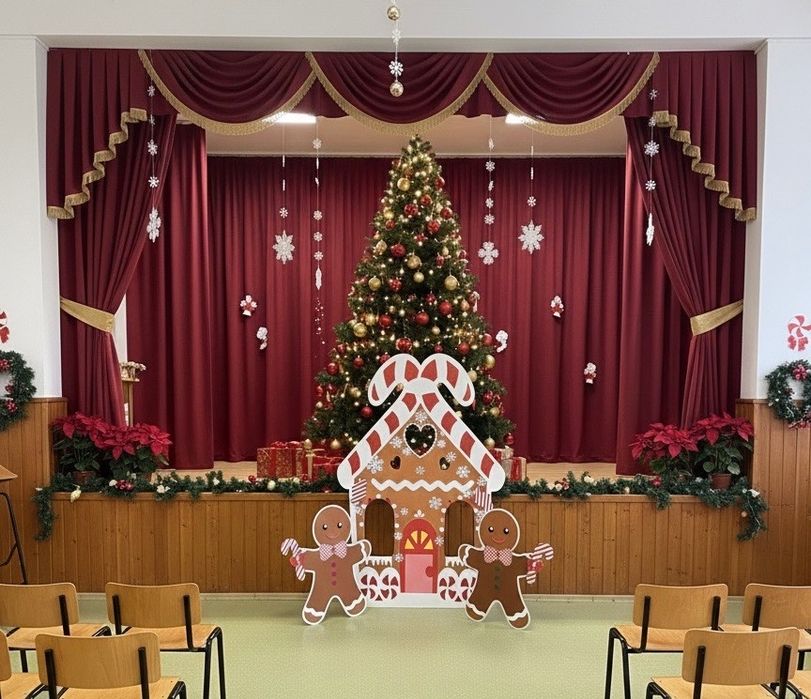 Casuta de turta dulce XXL 1,90 M + doi omuleti . Decor Craciun .