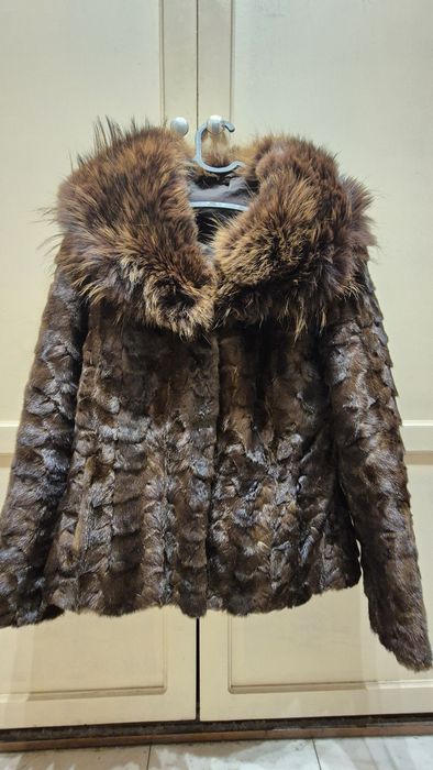 Палто естествен косъм визон и яка лисица