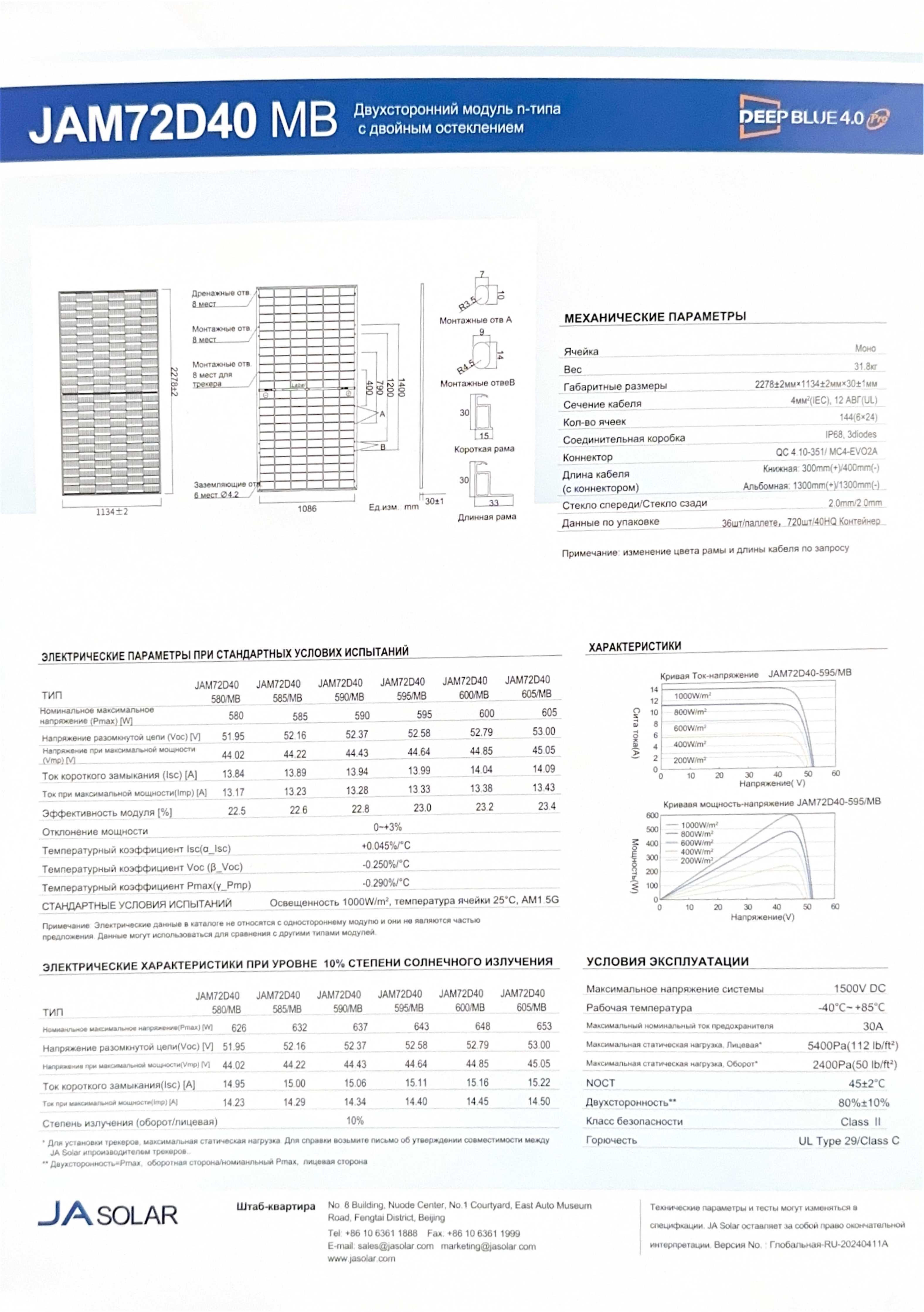 Солнечные панели Ja Solar 590 и 605W