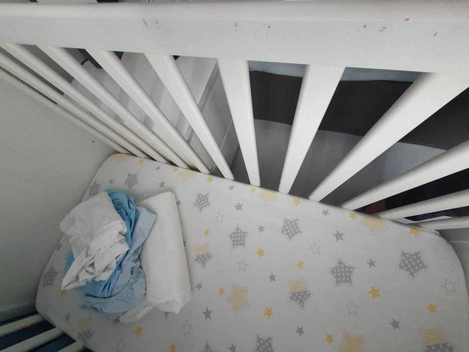 Patut Ikea SUNDVIK + saltea fibra cocos, ofer cearceaf/protectii salte