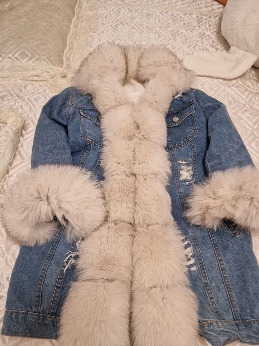 Парка джинсовая песец натуральный мех