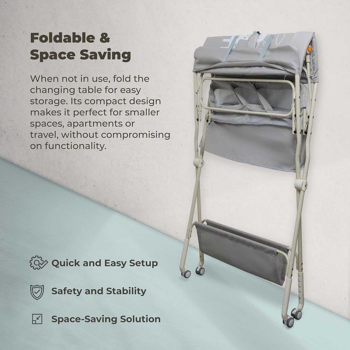 GOOZIE Бебешка маса за повиване с колелца – 5-степенна, регулируема