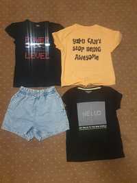 3 tricouri+pantaloni scurti blugi H&M 134-146 cm