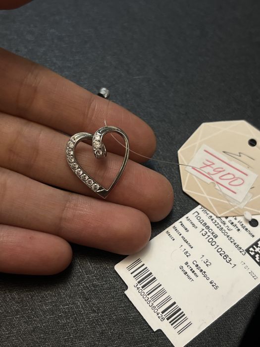 Новая Подвеска серебряная 925 проба, с фианитами, 4.900 вместо 7900 тг