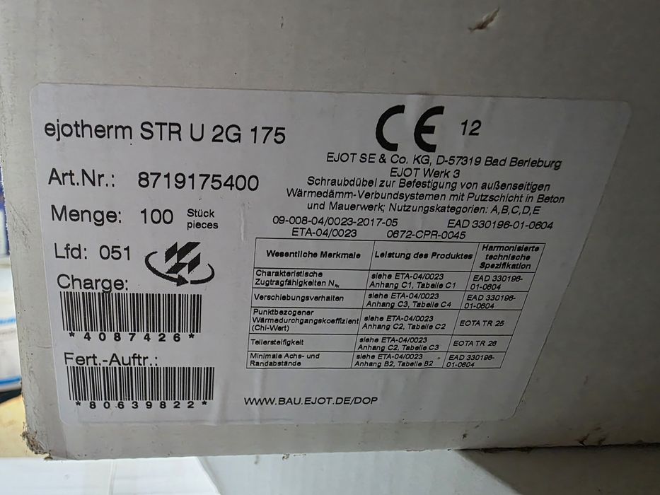 Diblu Ejot cu Șurub pentru Fixări Vată pe Beton Cărămidă BCA STR U 2G