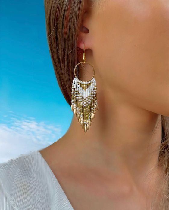 Ръчно изработени обеци, Японски мъниста, Неръждаема стомана, Елегантни