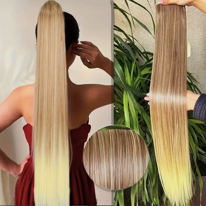 coada de par Ombre Blond 80 cm, 2 panglici , imită par nat