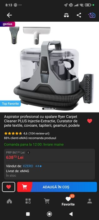 Vând aspirator cu injecție extracție pentru curățat tapițerii