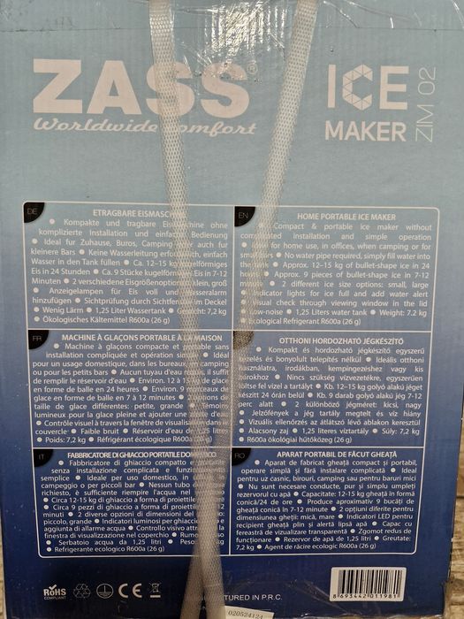 Masina de facut gheata Zass, capacitate productie cuburi gheata