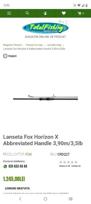Lansete Fox Horizon X , 12ft , 3.5lb.