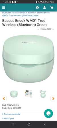 Casti bluetooth Baseus Encok WM01 green