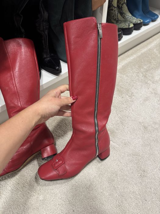 Сини ботуши естествен велур и червени италиански ботуши