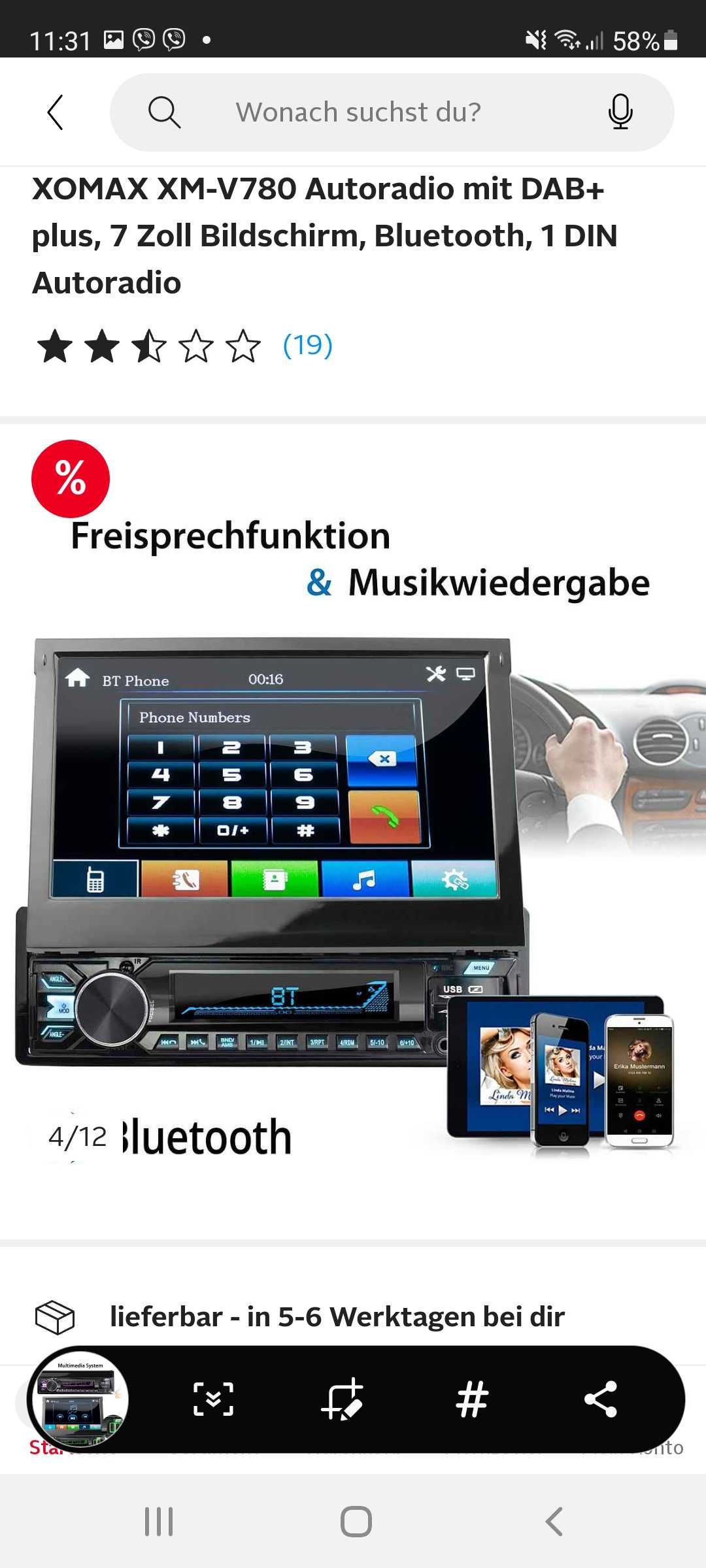 СД XOMAX XM-V780 Autoradio mit DAB+ plus, 7 Zoll Bildschirm, Bluetooth