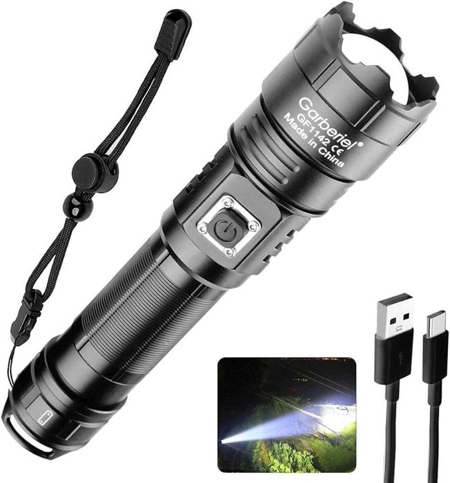 НОВ! Мощен фенер до 1000m - USB зареждане водоустойчив 90000lm - fener