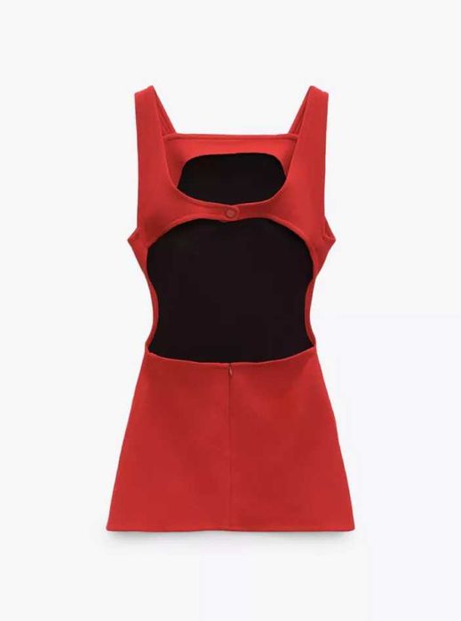 Zara rochie decupata cut out rosie tweed textured spate gol mini noua